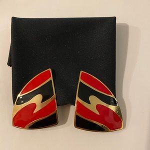 Red/Gold/Black clip on earrings